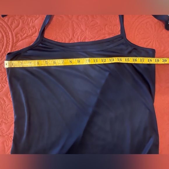 🛍️3 For $10🛍️ Dana Buchman Green Blue Sheer Scarf Top Navy Blue Camisole, L - Picture 8 of 11